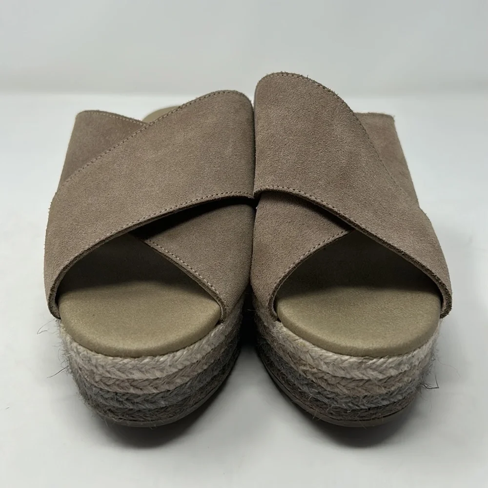 Apaseart Tan Neutral Colored Straw Bottom Platform Sandals Made In Spain Size 37